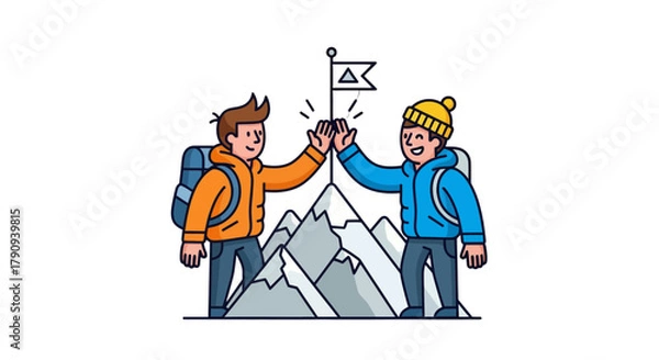 Fototapeta Two Friends Celebrating Peak Performance and Triumphing Over Adversity Together