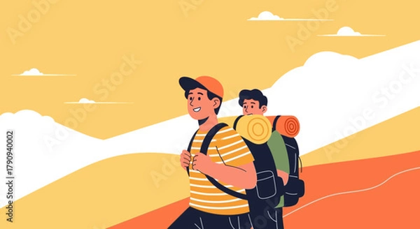 Fototapeta Two Friends Enjoying Hiking Adventure in the Mountains, Discovering Nature Together