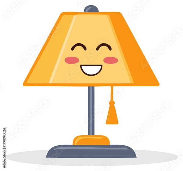 Obraz Happy cartoon table lamp illustration with a cute smiling face and yellow lampshade