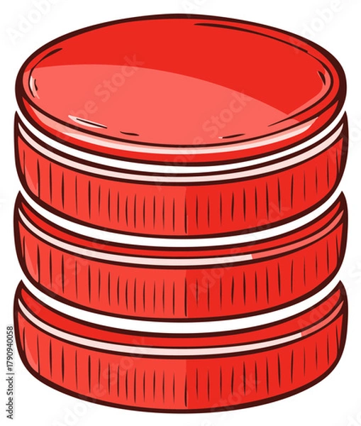 Obraz Stacked red cylinders cartoon illustration with details and highlights