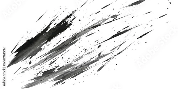 Fototapeta Dynamic black ink paint splash and splatter texture on white background