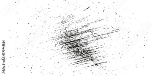 Fototapeta Grungy distressed overlay texture with black scratch marks and dust specks