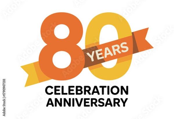 Obraz A graphic design commemorating 80 years with a ribbon and text reading 'CELEBRATION ANNIVERSARY'.