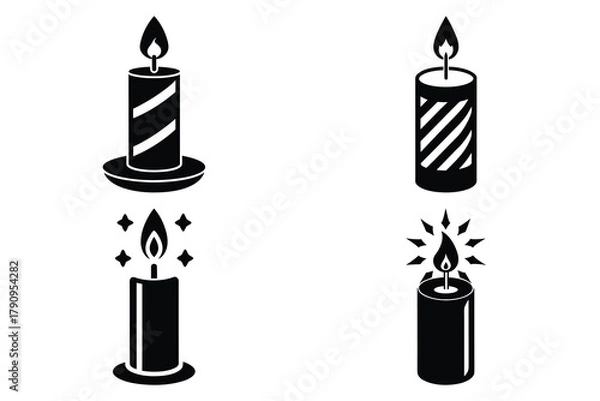 Fototapeta christmas candle vector icon set, black color and white background
