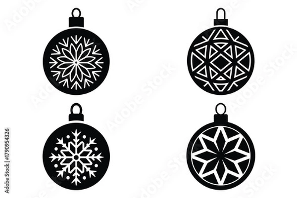 Fototapeta christmas ornament ball icon set, black color and white background