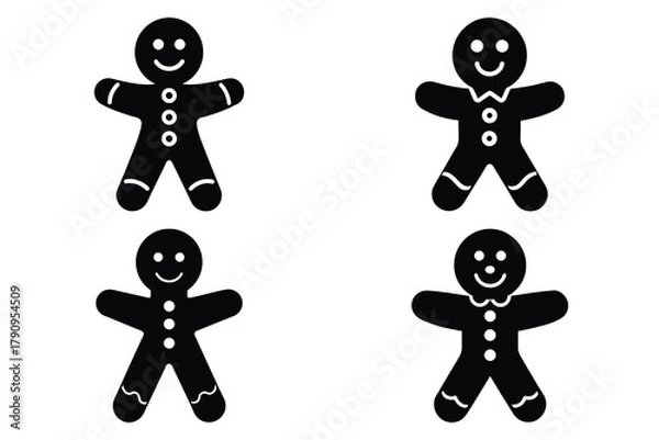 Fototapeta gingerbread man vector icon set, black color and white background