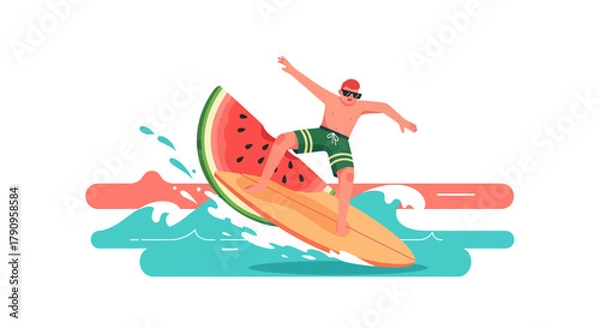 Obraz Summer Surfer Riding A Watermelon Wave Symbolizing Fun And Refreshment Perfectly