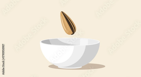 Obraz Sunflower Seed Falling Into a White Bowl on a Beige Background, Modern Illustration