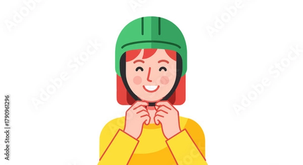 Obraz Smiling Person Wearing a Safety Helmet Ready for Adventure on a Dark Background