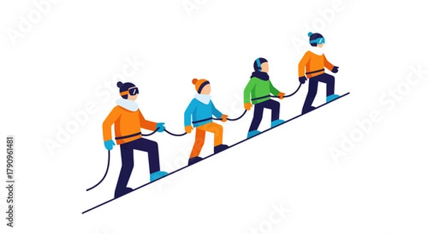 Obraz Snowboarders Ascending Together Against a Deep Black Background Depicting Aspiration