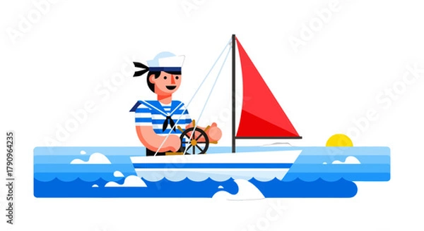 Obraz Sailor Navigating a Sailboat During Sunset on the Ocean With Bright Colors