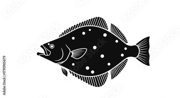 Fototapeta Halibut illustration: A detailed black and white illustration of a halibut showcases the distinctive features of this bottom-dwelling flatfish, ideal for educational or artistic projects.
