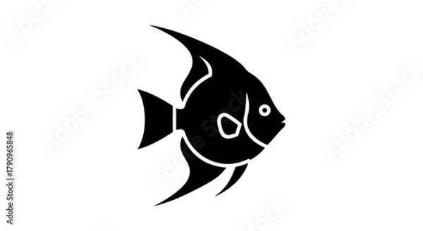 Fototapeta Silhouette of Angel Fish: A simple yet elegant silhouette of an angelfish, captured in striking black against a clean backdrop. a testament to the beauty of simplicity.