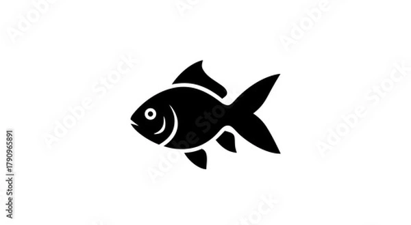 Fototapeta Simplified Fish Icon: A sleek, minimalist black icon of a fish, perfect for a variety of uses, from web design to print materials.