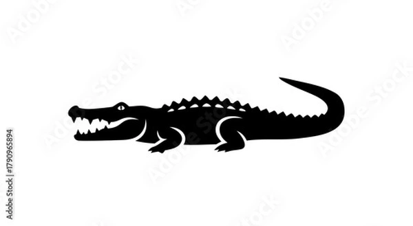 Fototapeta Minimalist Alligator Icon: An illustrative silhouette of a fierce alligator, with its jaws wide open, showcasing a clean, bold graphic design.