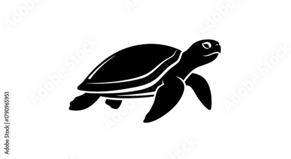 Fototapeta Oceanic Sentinel: An elegant silhouette of a sea turtle, a symbol of resilience and serenity, gracefully navigating the vast ocean depths. 