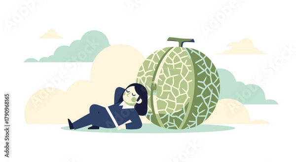 Obraz Relaxing Against a Cantaloupe: A Vector Illustration Showcasing Serenity and Recreation