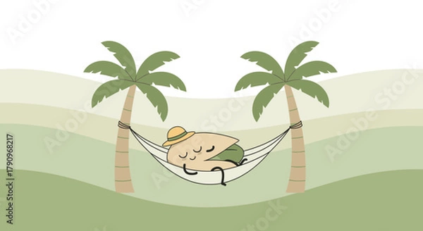 Fototapeta Relaxing Avocado Enjoying Sunbath on Hammock Between Palm Trees in Peaceful Scene