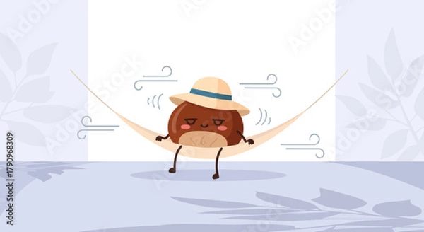 Fototapeta Relaxing Chestnut Cartoon Resting On a Hammock Enjoying Breeze And Sunny Times