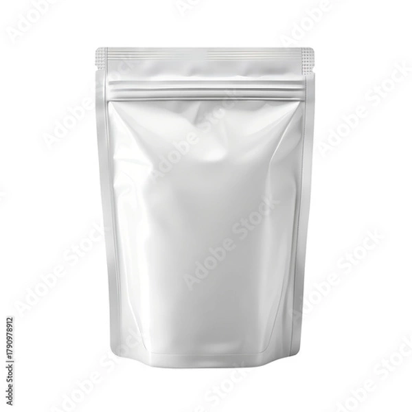 Fototapeta Blank white stand up pouch with resealable zipper closure for packaging products isolated on transparent background