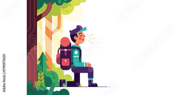 Obraz Meditative Hiker Rejuvenating After A Long Walk Amid Lush Forest And Natural Lighting