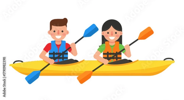 Fototapeta Kayak Adventure With Two Friends Enjoying a Sunny Day Together With Joy and Excitement