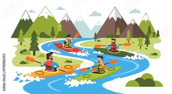 Fototapeta Kayak Adventures: River Journey Through Mountains Depicting Recreational Outdoor Activities