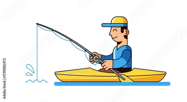 Fototapeta Kayak Angler Enjoying The Summer Days: A Simple Vector Illustration Of Fishing