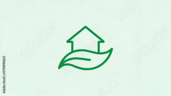 Obraz Green house icon on a leaf simple line vector design eco-friendly living concept