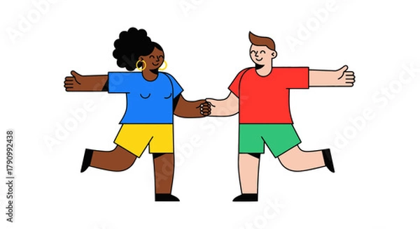 Fototapeta Joyful Partnership: Two Diverse Individuals Celebrate Collaboration and Shared Unity