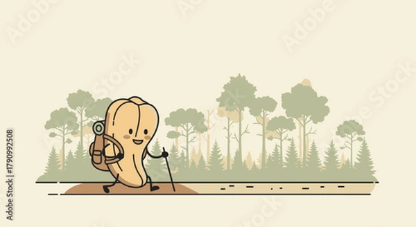 Fototapeta Joyful Peanut Character Hiking Through Forest For Health And Adventure