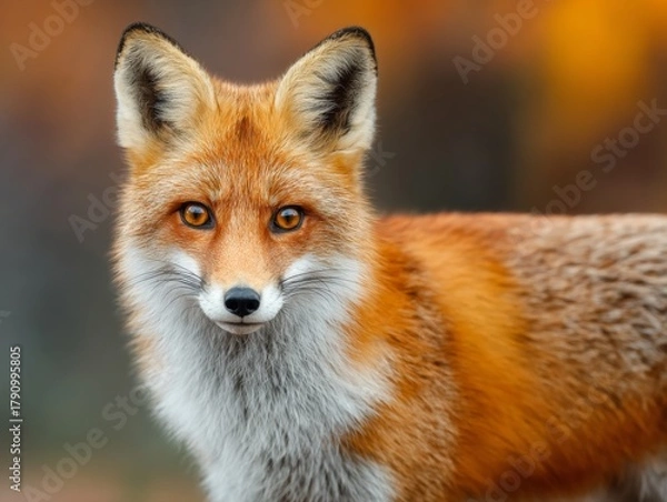Fototapeta Red fox with an autumn foliage background in a wildlife photograph