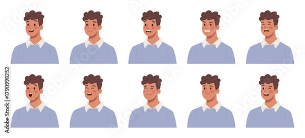 Fototapeta Collection of Man Face with Different Emotions.