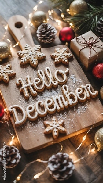 Obraz Festive Hello December Gingerbread Cookies Christmas Holiday Decoration Still Life