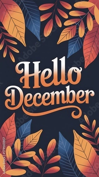 Obraz Seasonal greeting card with colorful autumn leaves and hello december text