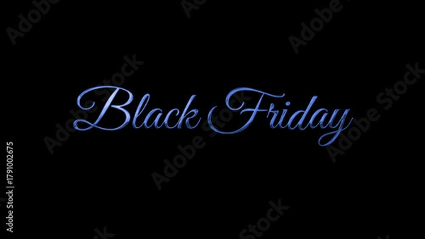 Obraz Blue glowing Black Friday elegant calligraphy on transparent or dark background. Perfect for modern sale ads or digital marketing visuals.
