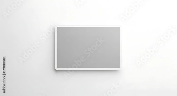 Fototapeta A gray rectangle with a white border is centered on a white wall in a horizontal orientation ai generated