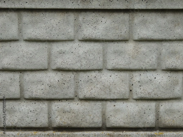 Fototapeta Close-up of a gray concrete wall with foam block texture as a background rough monochromatic convex abstraction, a fragment of a fence or building facade made of blocks as a textured empty backdrop