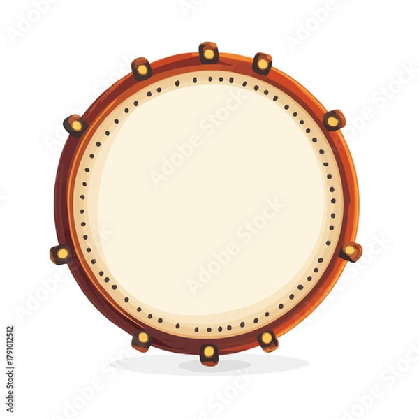 Fototapeta Tambourine Skin, modern 2D flat vector illustration in icon style, isolated on pure white background.