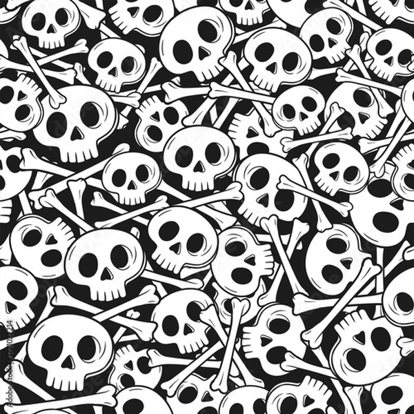 Fototapeta Monochrome Hand drawn Skull and Crossbones Spooky Halloween Seamless Repeat Pattern
