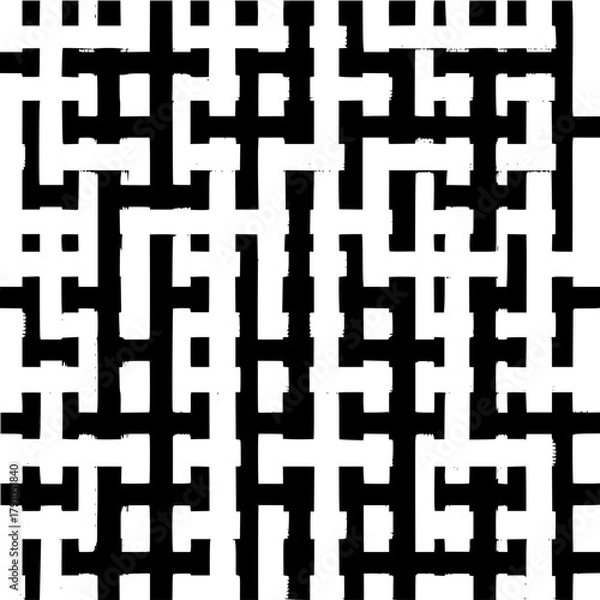 Fototapeta Abstract black and white geometric pattern with a mazelike design, creating a complex and intriguing background