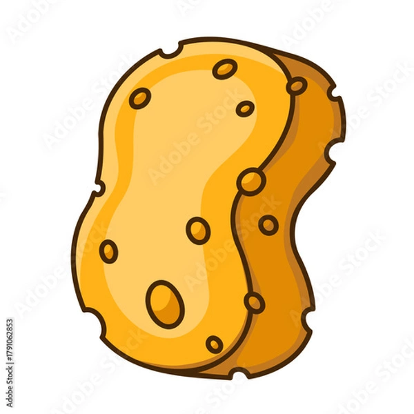 Fototapeta Bright yellow sponge vector illustration isolated on white background for cleaning product packaging and labels