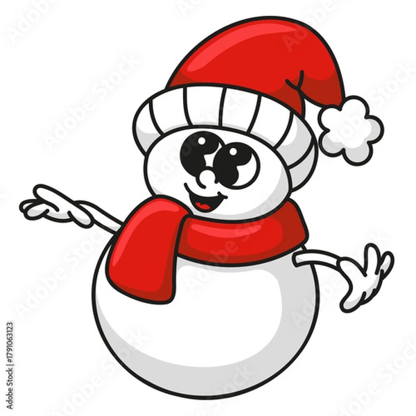 Fototapeta Surprised snowman mascot excited pose bright colorful vector design isolated on white background for holiday fun
