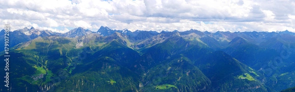 Fototapeta View on Alps mountains from ski resort Serfaus Fiss Ladis on a summer day