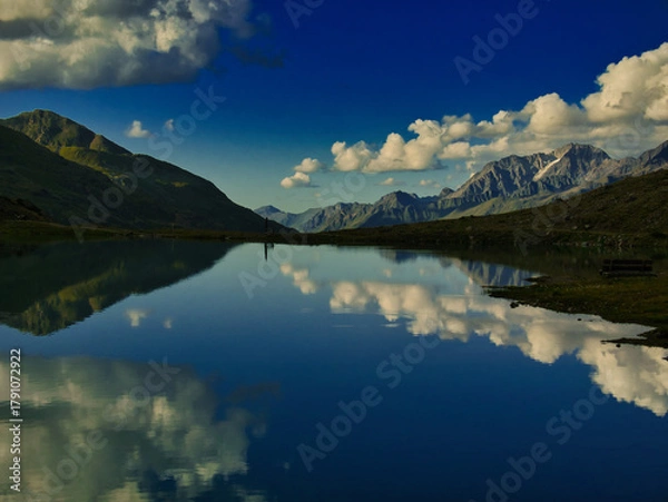 Fototapeta View on a Weissee lake in Kaunertal valley on a summer evening