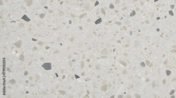 Fototapeta Light gray terrazzo stone texture with natural speckled mineral fragments, modern interior surface background

