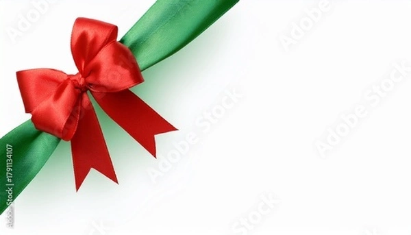 Fototapeta Green Ribbon With Red Bow On Top Left Corner Transparent And White Background Png Image