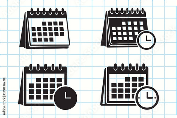 Fototapeta Calendar icons with clocks