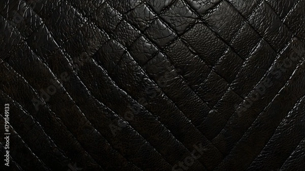 Obraz Black quilted leather texture with stitched diamond pattern, luxury dark material background
