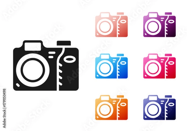 Fototapeta Black Photo camera icon isolated on white background. Foto camera icon. Set icons colorful. Vector